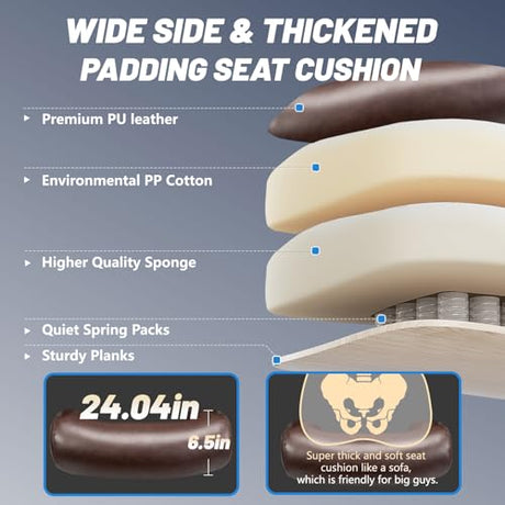800LBS Big and Tall Office Chair for Heavy People, Heavy Duty Executive Chair with High Back, Extra Wide Seat and Adjustable Lumbar, Large Computer Desk Chair Comfortable for Home Office (Brown) FANTAWESO
