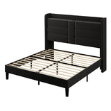 Allewie Queen Size Platform Bed Frame with Charging Station & Storage Headboard, Upholstered Velvet Wingback Design & USB Port, Strong Wooden Slats Support, No Box Spring Needed, Easy Assembly, Black Allewie