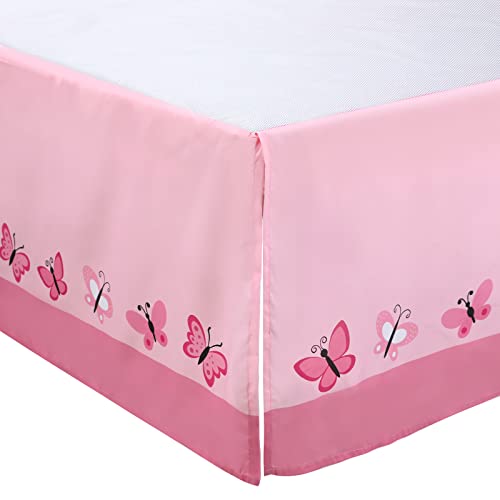Tudomro 3 Pieces Butterfly Nursery Crib Bedding Set for Girls, Standard Size Bedding Sets with Comforter Fitted Sheet Crib Skirt(Pink) Tudomro