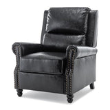 Pushback Recliner Chair, Faux Leather Wingback Recliner Chair, Upholstered Armchair Push Back Recliner with Wood Legs, Rivet Trim Single Sofa Accent Chair for Living Room, Bedroom, Black