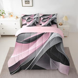 Pink Gray Black Spiral Full 7 Piece Bedding Set For Kids Teen Adults,Black Grey Abstract Stripes Geometric Bed In A Bag Modern Minimalists Swirls Comforter Set With Sheets Contemporary Art Bed Set Erosebridal