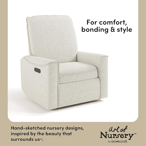 Storkcraft Santos Deluxe Power Recliner Swivel Glider, Premium Electronic Nursery Rocking Chair, Oeko-TEX 100 Certified, Includes Dual-USB Charging Port with USB-A & USB-C – (Ivory Boucle)