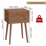 Fixwal Nightstands Set of 2 with Fluted Door, Small End Table with Solid Wood Feet for Bedroom Small Space, Modern Mid-Century Bedside Table, Natural Walnut, 13.8 x 10.6 x 21.3in Fixwal
