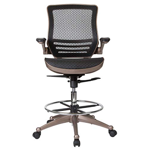 Flash Furniture Waylon Mid-Back Swivel Office Chair with Adjustable Foot Ring and Seat Height, Ergonomic Mesh Chair with Armrests, Black/Gold - WoodArtSupply