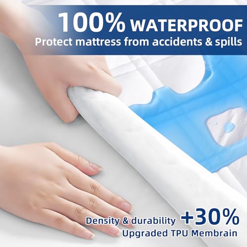 MEELUS Padded Full Mattress Protector, Breathable Waterproof Mattress Pad Cover Fitted Deep Pocket 8"-21", Soft Noiseless Mattress Cover Washable Cooling for Home Hotel Bedroom, White MEELUS