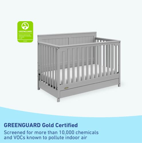 Graco Hadley 5-in-1 Convertible Crib with Drawer (Pebble Gray) – GREENGUARD Gold Certified, Crib with Drawer Combo, Full-Size Nursery Storage Drawer, Converts to Toddler Bed, Daybed Graco