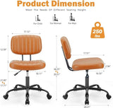 Sweetcrispy Small Office Desk Chair - Armless PU Leather with Comfy Lumbar Support, Height Adjustable Rolling Swivel Task for No Arms, for Adult, Student, Bedroom, Home, Vanity, Brown Sweetcrispy