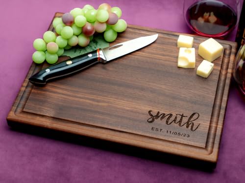 Straga Personalized Cutting Boards | Handmade Wood Engraved Charcuterie | Custom Wedding, Anniversary, Birthday Gift for Couples (Script Corner Straga