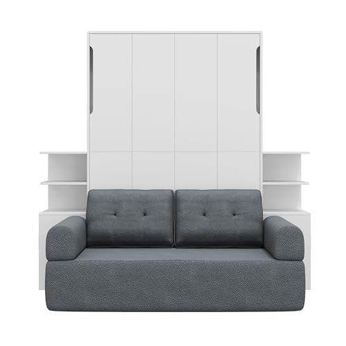 Quarte Queen Size Wall Murphy Bed with Sofa and Storage, Space-Saving Folding Bed for Home Office & Guest Room, Easy Assembly (A-Gray) Quarte