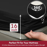 LONAVA Queen Size Sheet Set - 6 Piece Hotel Luxury Wrinkle-Free Microfiber Sheet, Oeko-TEX Certified, Breathable & Elastic, 16" Deep Pockets, Very Black LONAVA