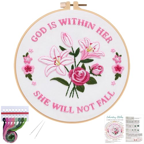 Louise Maelys Embroidery Kits for Beginners,Cross Stitch Kit for Adults,DIY Needlepoint with Easter Tulip Rose Flowers Pattern
