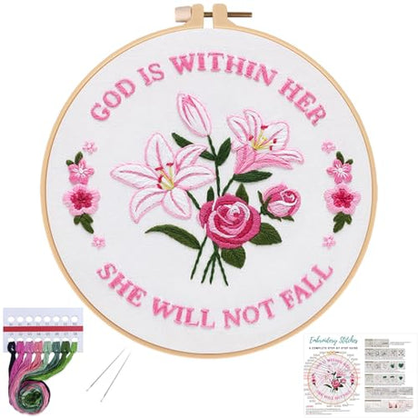 Louise Maelys Embroidery Kits for Beginners,Cross Stitch Kit for Adults,DIY Needlepoint with Easter Tulip Rose Flowers Pattern Louise Maelys