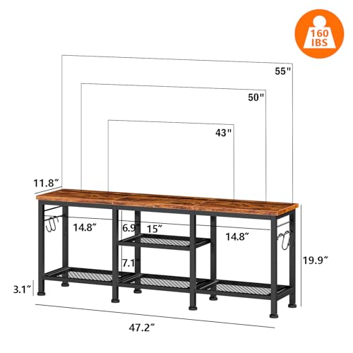 Furologee TV Stand for TVs up to 55 Inch, Entertainment Center with Open Storage Shelves, TV Media Console Table with Soundbar Shelf for Living Room, Bedroom, Rustic Brown - WoodArtSupply