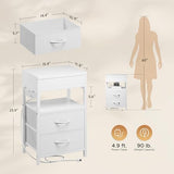 Nightstand Bedside Table Hidden Drawer - Night Stand with Charging Station and Sliding Top Storage, Bed Side Table with 2 Fabric Drawers, Modern Nightstand for Bedroom Dorm Living Room, White Lazzanto