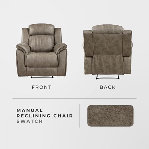 Lexicon Recliner Chair, Home Theater Seating, Manual Polished Microfiber Upholstery Reclining Chair, 39.5" W Recliner, Sandy Brown