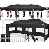 COBIZI 10x30 Pop up Canopy Tent 10x30 Canopy with 8 Sidewalls Waterproof Heavy Duty Commercial Tent for Parties Outdoor Garden Gazebo, Carry Bag with Wheel(10x30ft, Black) COBIZI