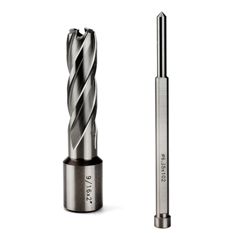 OSCARBIDE Annular Cutter 9/16 inch Cutting Diameter,2 inch Depth of Cut,3/4 inch Weldon Shank with 2 Flat Mag Drill Bit with Pilot Pin for Magnetic Drill Press,1 Piece OSCARBIDE