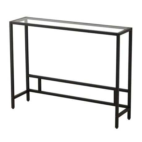 MAJARO Small Modern Console Table for Entryway, Tempered Glass with Metal Frame Sofa Table for Living Room, Hallway, Office (Single-Layer, Black) MAJARO