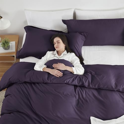 Hearth & Harbor Purple Duvet Cover King Size - 3 Piece Soft Double Brushed Bedding Set - Includes 1 King Duvet Cover with Button Closure 104x90 inches and 2 Pillow Shams Hearth & Harbor