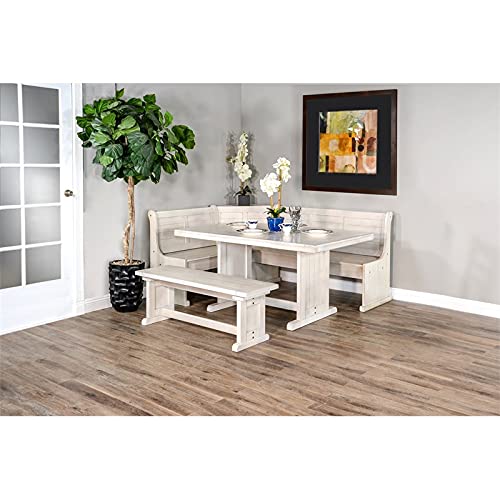 Pemberly Row Farmhouse Wood Kitchen Corner Breakfast Dining Nook Set with Hidden Storage in Marble White - WoodArtSupply