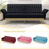 ACMEASE 70” Velvet Futon Sofa Bed with 2 Pillows and Adjustable Armrests, Convertible Sleeper Bed W/Adjustable Backrests, Modern Loveseat for Living Room, Bedroom, Black ACMEASE