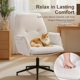 High Back Home Office Chair Without Wheels, Upholstered Fabric Desk Chair with Armrests, Ergonomic Swivel Computer Task Chair (White) Eronfrione