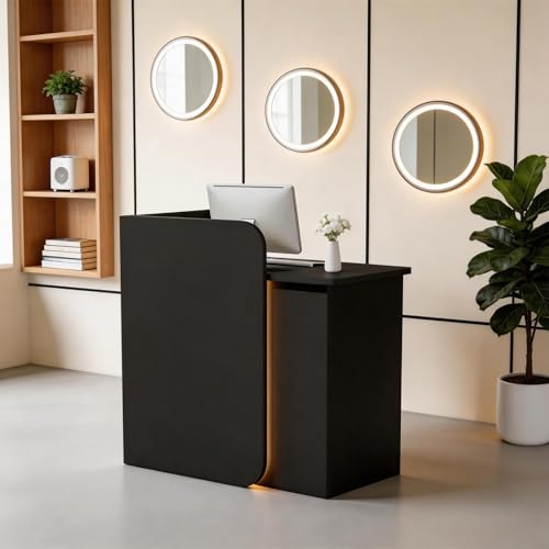 32 Inch Reception Desk, Modern Reception Table with LED Light, Front Counter Desk with Lockable Drawer, Checkout Counter for Lobby, Salon, Retail, Home Office, Reception Room