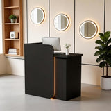 32 Inch Reception Desk, Modern Reception Table with LED Light, Front Counter Desk with Lockable Drawer, Checkout Counter for Lobby, Salon, Retail, Home Office, Reception Room