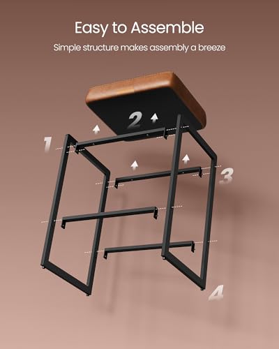 VASAGLE EKHO Collection - Bar Stools Set of 2, Counter Height Bar Stools, Synthetic Leather with Stitching, Mid-Century Modern Counter Stools, 26-Inch Tall, Kichen Home Bar Dining Room, Caramel Brown VASAGLE