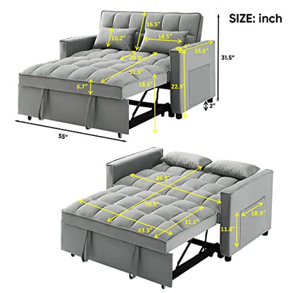 Antetek 3 in 1 Convertible Sleeper Sofa Bed, Modern Velvet Loveseat Futon Couch w/Pullout Bed, Small Love Seat Lounge Sofa w/Reclining Backrest, Toss Pillows, Pockets, Furniture for Living Ro - WoodArtSupply