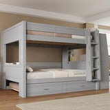 Merax Full Over Full Size Multifunctional Bunk Bed with Trundle, Desk, Bookshelves, Modern Loft Bed Frame with Ladder, Storage Shelves, and Guardrail for Teens, Gray Merax