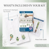 LEISURE ARTS Stamped Tea Towel with Perle Edge, Herb Garden, 2 Pack, 17x28 Inch, Percale Stamped Embroidery Fabric, DMC Anchor Coats Floss Guide