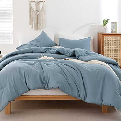 ROSGONIA Dusty Blue Comforter Set Queen, 3pcs(1 Boho Blue Comforter & 2 Pillowcases) All Season Soft Bedding Lightweight Bedspread Blanket Quilt