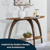 Martin Svensson Home LAX Two-Tone 48-Inch Caramel Brown Half-Moon Wood Sofa Console Table with Walnut Legs and Shelf Storage Martin Svensson Home