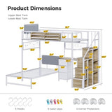 Kikihouse Twin Over Twin Loft Bunk Bed with Desk, Stairs, Drawers & Storage Shelves, L-Shaped Metal Bunk Bed with Charging Station & LED Light for Kids, Teens, Adults (Twin Over Twin) Kikihouse