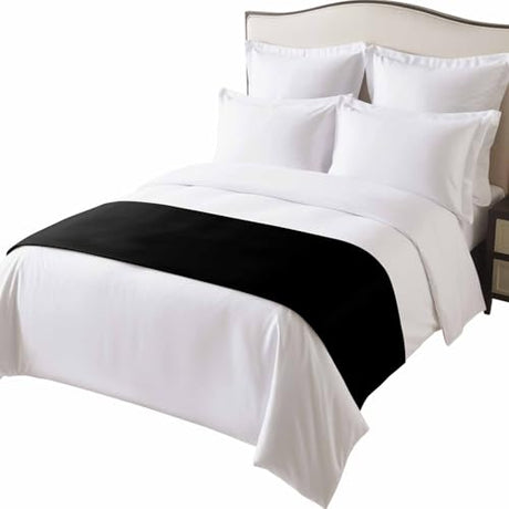 LOVE HOME DAY Bed Runner Solid Art Minimalist Pure Black Bedroom Bedding Scarves for King Size Bed,Plain Single Dark Color 102x20In Bed Runners Scarf for Hotel Guestroom Wedding Room Decortions LOVE HOME DAY