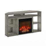 Furinno Jensen Corner TV Stand with Fireplace for TV up to 55 Inches, French Oak Grey Furinno