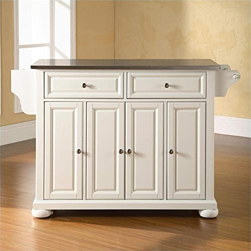 Pemberly Row Traditional Wood/Stainless Steel Top Kitchen Island in White Pemberly Row