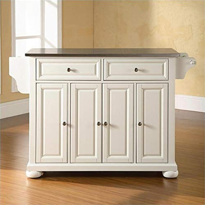 Pemberly Row Traditional Wood/Stainless Steel Top Kitchen Island in White - WoodArtSupply