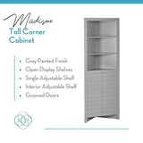 RiverRidge Madison Bathroom Corner Storage Cabinet with Open Shelves and Cupboard Tall Corner Storage Bathroom Furniture Dresser Curio Cabinet RiverRidge