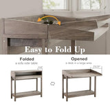 REDAYFUR Console Table with Charging Station, 38” Narrow Side Foldable Sofa Table with Shelves, Side Table with Charging, Entryway Table with Anti-Tip Design,Rustic,Rustic Gray REDAYFUR