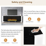 Modern TV Stand with 34.2" Non-Heating Electric Fireplace, High Gloss Entertainment Center with 2 Cabinets, Media Console for TVs up to 78" QSOSTNS