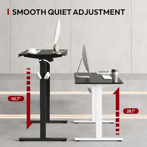 SANODESK Electric Standing Desk 55 x 28 Inches Whole-Piece Desktop Height Adjustable Stand Up Desk w/6-Button Controller Ergonomic Computer Desk for Home Office, Black Frame + Black Tabletop SANODESK