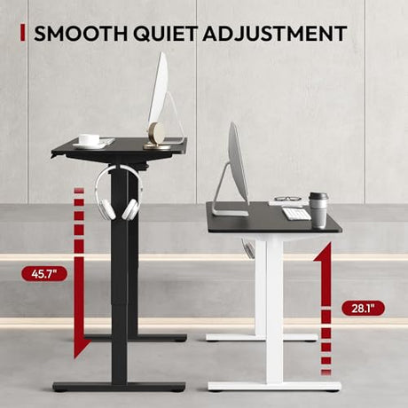 SANODESK Electric Standing Desk 55 x 28 Inches Whole-Piece Desktop Height Adjustable Stand Up Desk w/6-Button Controller Ergonomic Computer Desk for Home Office, Black Frame + Black Tabletop SANODESK