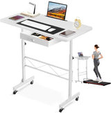COMHOMA Small Standing Desk Adjustable Height Small Computer Desk Mobile Portable Rolling Laptop Table with Wheels 32" Computer Workstation Sit Stand Desks Portable Standing Table Treadmill desks COMHOMA
