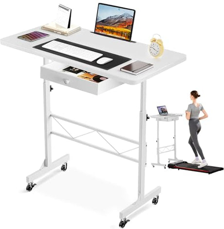 COMHOMA Small Standing Desk Adjustable Height Small Computer Desk Mobile Portable Rolling Laptop Table with Wheels 32" Computer Workstation Sit Stand Desks Portable Standing Table Treadmill desks COMHOMA