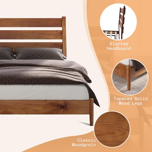 AMERLIFE King Size Mid Century Solid Wood Bed Frame with Reclining Headboard and Noise-Free Slat Support - WoodArtSupply