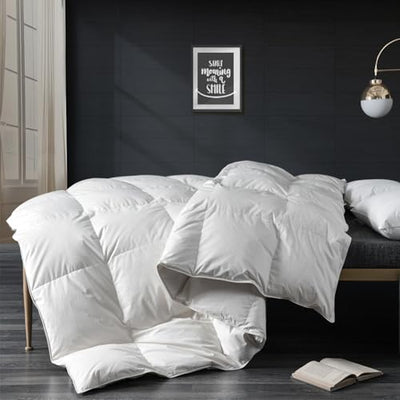 APSMILE Lightweight Down Feather Fibers Full/Queen Size Duvet Insert - 100% Cotton Cover, High Fill-Power Light Bedding Comforter for Warm Weather/Hot Sleepers (90 x 90 inches, Ivory White)