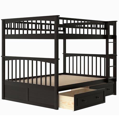 Ball & Cast Full Over Full Bunk Bed with 2 Storage Drawers and Ladder,Wood Bunk Bed Frame w/Guardrails,Space-Saving,Slat Support,No Box Spring Needed,Convertible Beds for Apartment,Bedroom,Espresso Ball & Cast