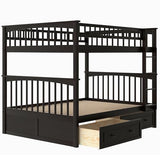 Ball & Cast Full Over Full Bunk Bed with 2 Storage Drawers and Ladder,Wood Bunk Bed Frame w/Guardrails,Space-Saving,Slat Support,No Box Spring Needed,Convertible Beds for Apartment,Bedroom,Espresso Ball & Cast